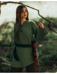 Blouse médiévale en lin modèle Galatea, couleur verte