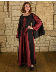 Robe médiévale modèle Jasione, couleur noir-rouge