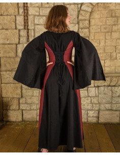 Robe médiévale modèle Jasione, couleur noir-rouge 2