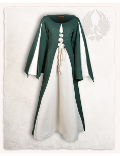 Robe médiévale modèle Jasione, couleur vert-blanc