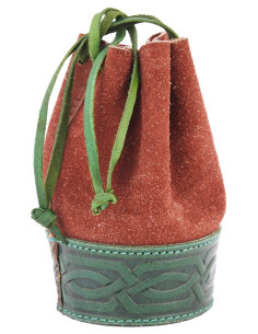Sacoche médiévale en marron-vert repoussé