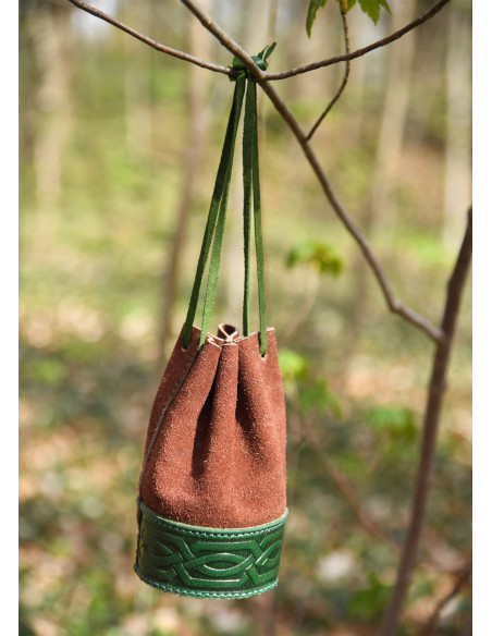 Sacoche médiévale en marron-vert...