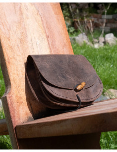 Sac médiéval double en cuir modèle Hrothgar, couleur marron