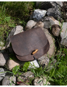 Sac médiéval double en cuir modèle Hrothgar, couleur marron 2