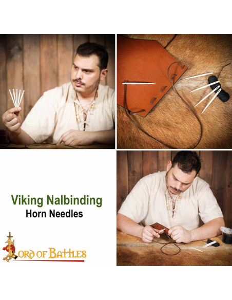 Jeu de 5 aiguilles en os sculptées à...