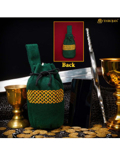 Sac médiéval en laine brodée pour ceinture, couleur verte 2