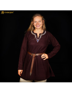Tunique viking unisexe en coton à col brodé, couleur marron 2