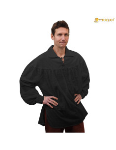 Chemise médiévale en coton modèle Poète, couleur noire