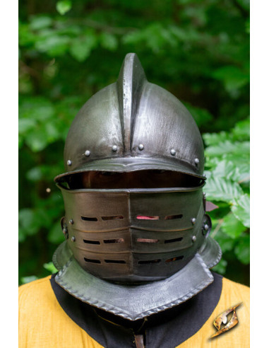 Casque Borgoñota avec visière en acier noirci