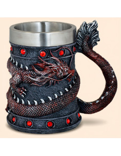 Tasse médiévale ornementale en résine avec design de dragon