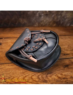 Sac banane médiéval en cuir avec pompons, noir 2