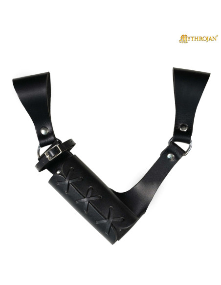 Grande targe en cuir noir ajustable,...