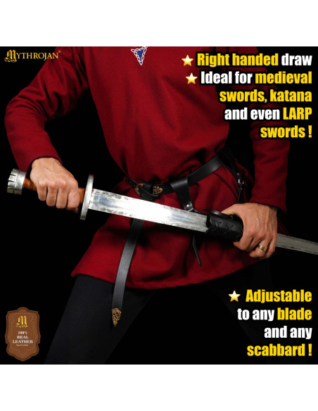 Grande targe en cuir noir ajustable,...