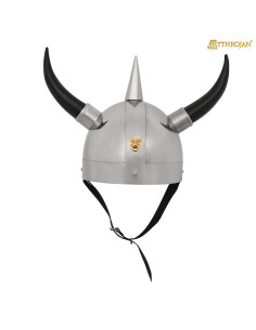 Casque viking avec cornes et plaque de lion