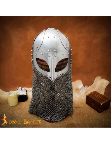 Casque viking avec visière et cotte de mailles (Gauges 16)