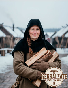 Capeline médiévale en cuir modèle Lope, couleur noire 2