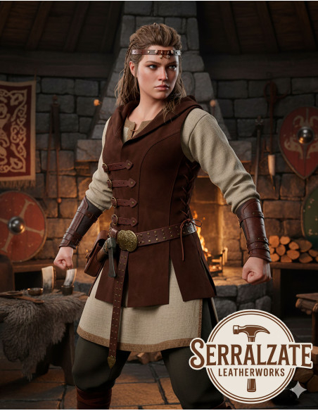 Gilet Viking Hildr en cuir - Marron