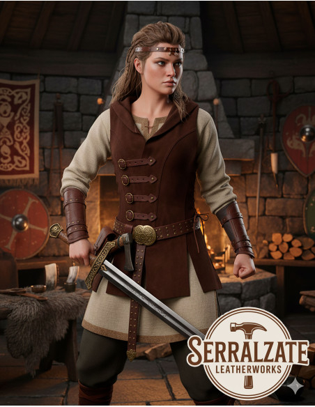 Gilet Viking Hildr en cuir - Marron