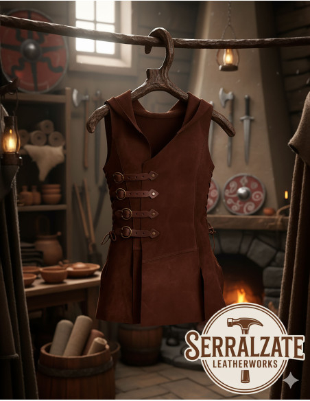 Gilet Viking Hildr en cuir - Marron