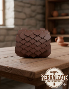 Sac médiéval en cuir écailles de dragon, couleur marron