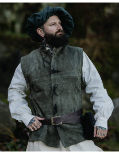 Gilet médiéval en cuir suédé modèle Laertes, couleur verte
