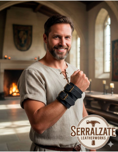 Bracelet médiéval ajustable pour chevalier en noir, 1 unité