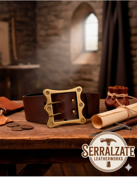 Ceinture médiévale large Ivo - Marron...