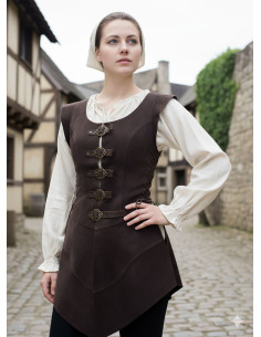 Long pourpoint médiéval en cuir Julienne, marron 2