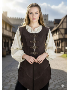 Long pourpoint médiéval en cuir Julienne, marron