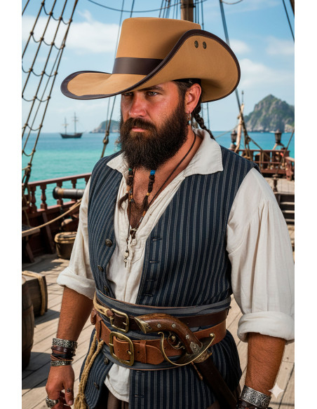 Chapeau corsaire à large bord, marron...