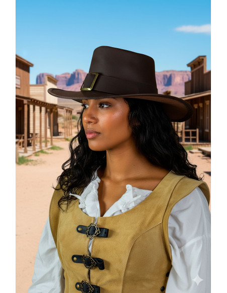 Chapeau Solomon Kane en cuir marron...