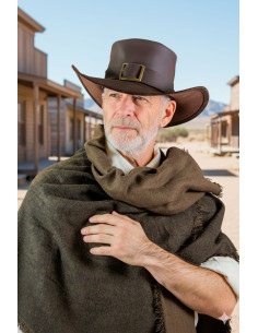 Chapeau Solomon Kane en cuir marron foncé