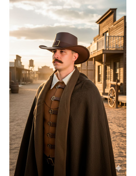 Chapeau Solomon Kane en cuir marron...