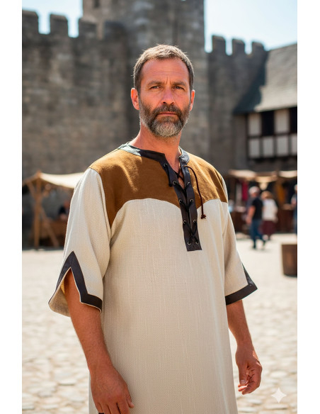 Tunique médiévale Deherd en lin - Marron