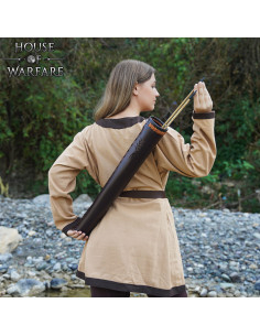 Carquois médiéval en cuir pour dos, couleur marron
