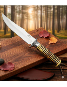 Couteau de chasse SCK avec étui, manche imitation os (31...