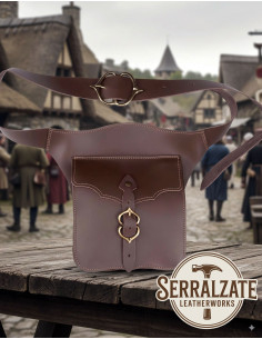 Sac bandoulière médiéval du voyageur en cuir, couleur marron