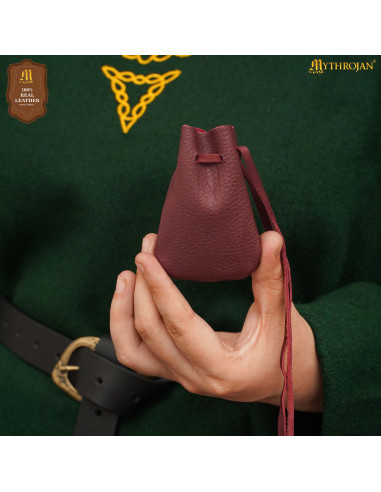 Paquet de 2 sacs limosneras médiévales en cuir de suède, couleur rouge vin