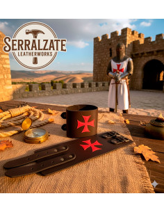 Bracelet croix templière avec 2 sangles - marron foncé