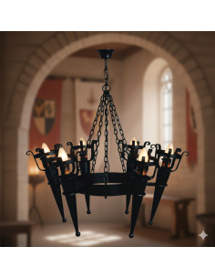 Lampe de forge aux bras de torches médiévales, 6 Lumières