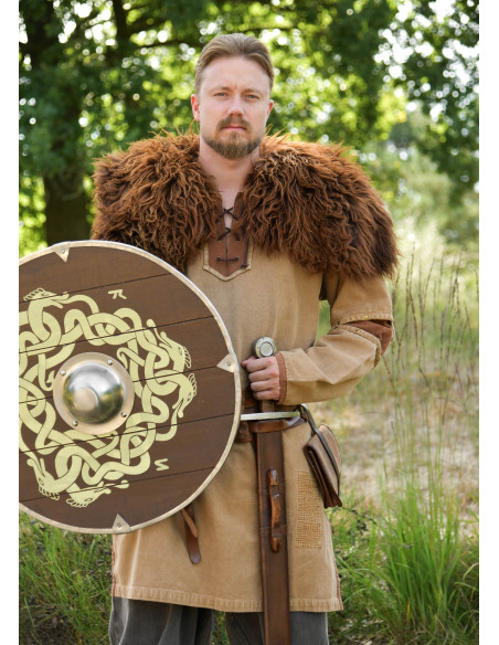 Tunique médiévale beige-marron usée...