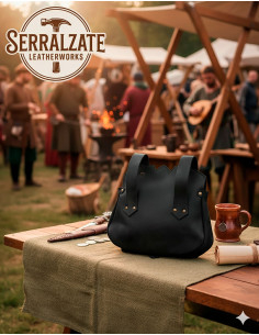 Sac médiéval en cuir modèle Samuel, couleur noire 2