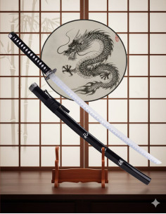 Tsuba de katana décorative Dragon et feuille de bambou...