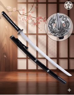 Tsuba décorative de katana Dragon, lame en bambou (103 cm).