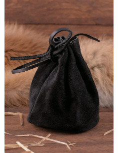 Grande boule limosnaire médiévale en cuir, de couleur noire