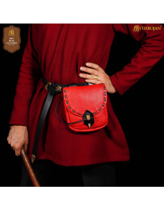 Sac médiéval en cuir avec fermeture en os, couleur rouge