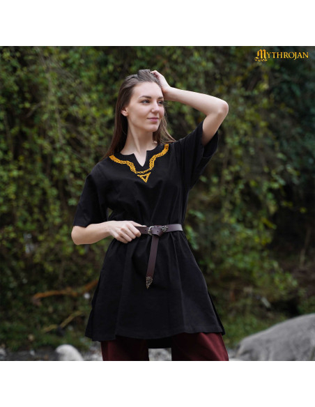 Tunique viking en coton à col brodé...