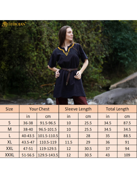 Tunique viking en coton à col brodé...