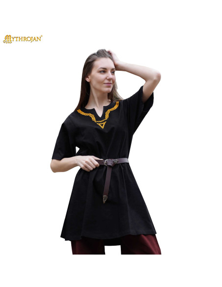 Tunique viking en coton à col brodé...