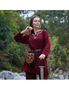 Tunique viking en coton à col brodé pour femme, couleur...